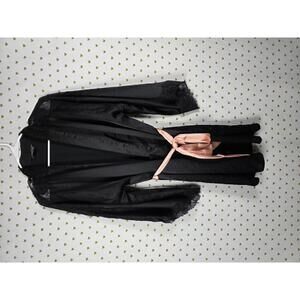 Victorias Secret Satin Silky Robe Black & Lace Pink Medium Large Kimono Wrap